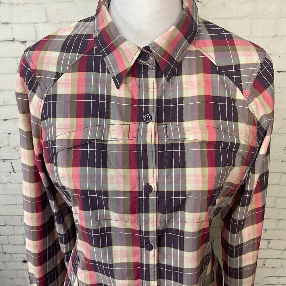 Columbia Shirt Women M Pink Purple Plaid Omni Shade Lightweight Long Sleeve H1 - Picture 5 of 12